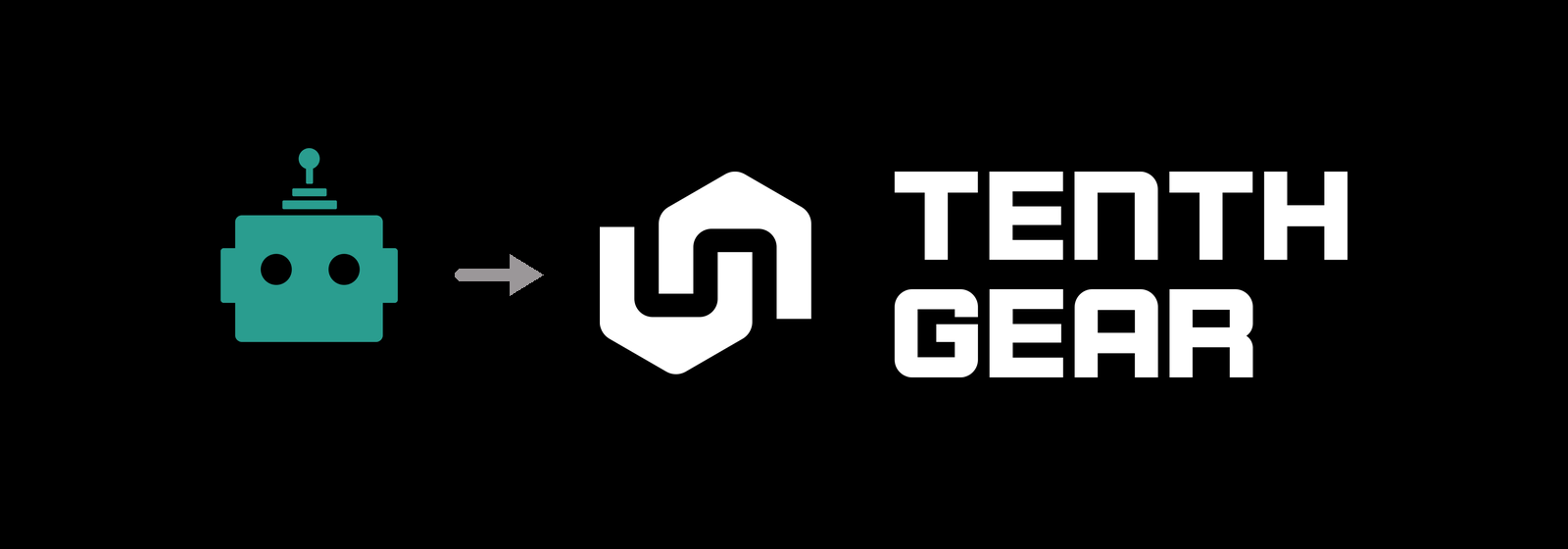 The RO-bot robot head, an arrow, and the TenthGear logo